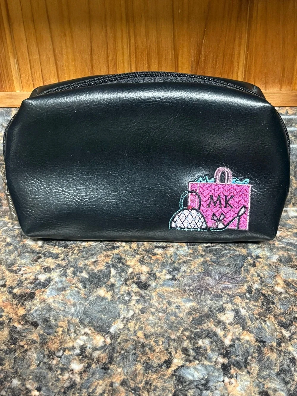 Mary Kay Black Cosmetic Zip Pouch with Silver Logo Tag
